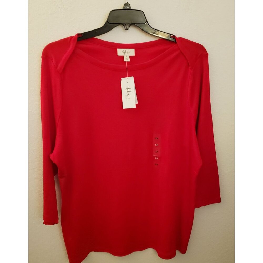 Style & Co Red Supima Cotton 3/4th Sleeve T Shirt 2X NWT